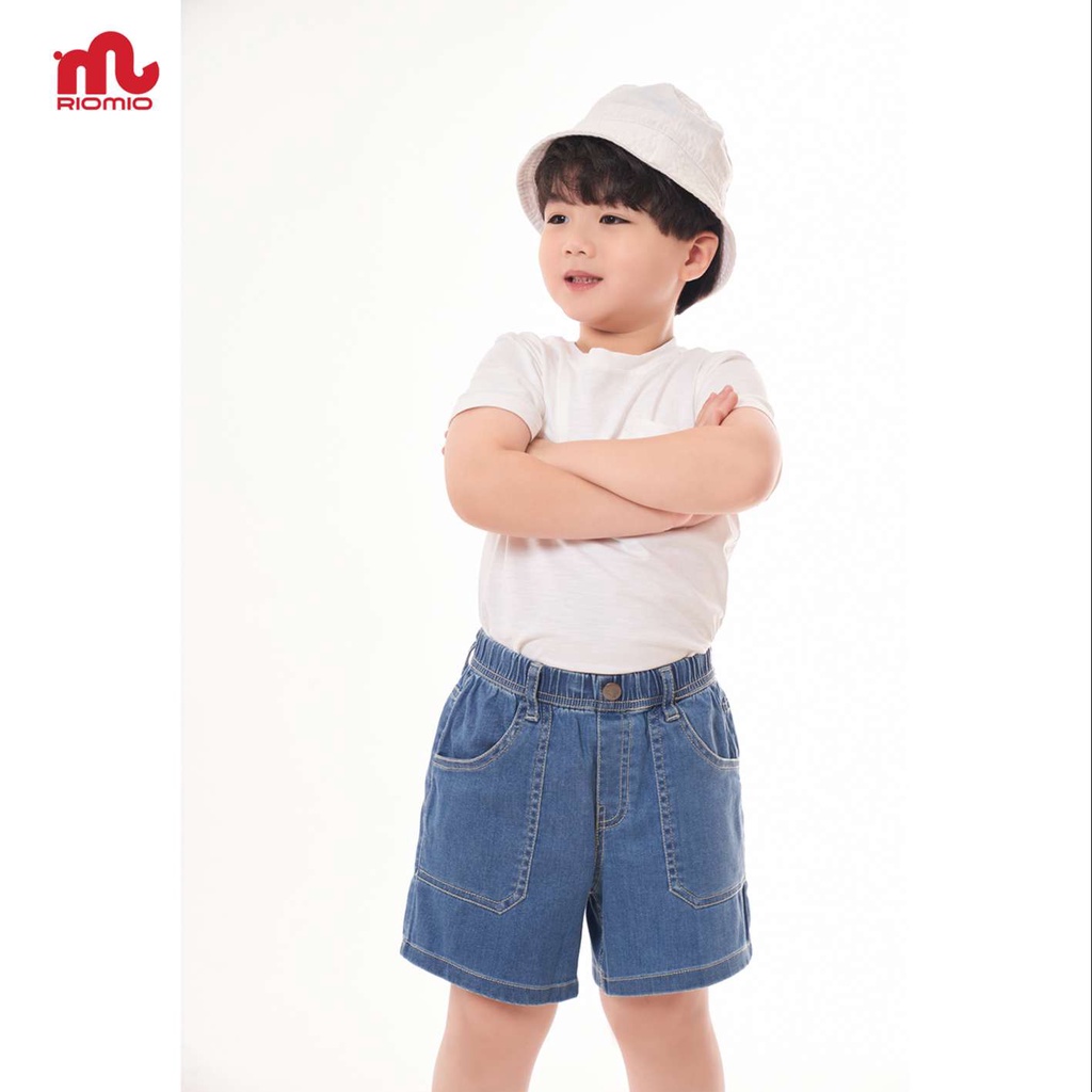 Quần short jean cho bé trai 3-11 tuổi (15-40kg) RIOMIO sooc bò ống rộng cạp chun 100% cotton - RM220