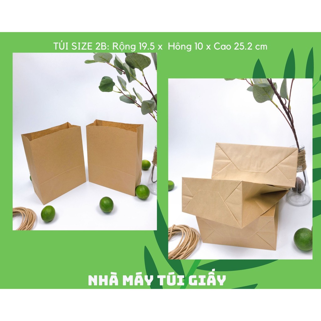 10 túi giấy nâu không quai Size 2B:19.5x10x 25.2 cm túi đựng hàng 3kg