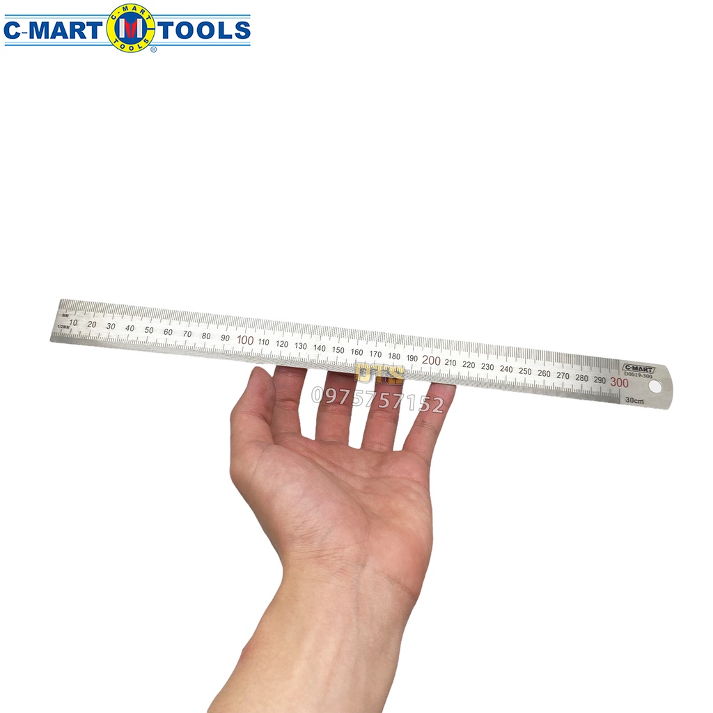 Thước lá thép, thước kẻ không gỉ dài 30cm C-Mart, thước thép thẳng siêu bền độ cứng cao, số rõ nét, độ chính xác cao