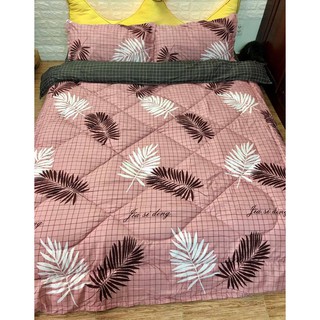 Full Set Bộ Drap giường Cotton Chần Bông Lá Liễu phối 2 màu Black Pink m4x2m - m8x2m (HÌNH THẬT 100%)