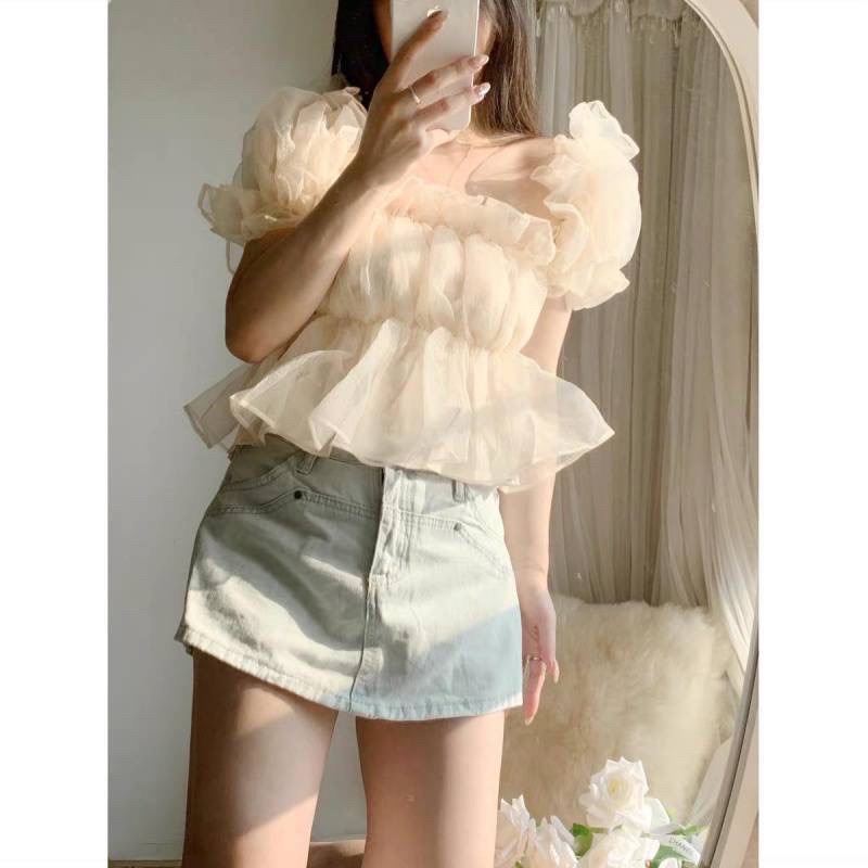 Áo bẹt vai lưới kính công chúa xinh xắn LK1