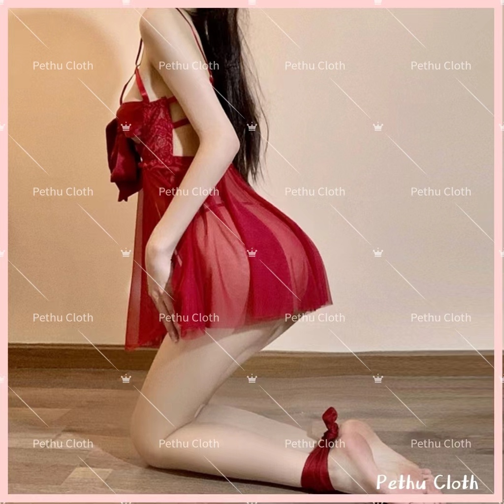 （Q1,HCM） có quần lótĐồ ngủ sexy2 dây áo yếm ren thắt nơ gợi cảm quyến rũ 40-65kg---012