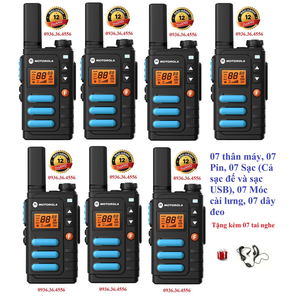 Bộ 7 Bộ đàm Motorola GP8860(Siêu đẹp, bền bỉ, nhỏ gọn chắc chắn,dung lượng pin lớn&gt;18 tiếng)-Cả sạc đế và USB đi kèm