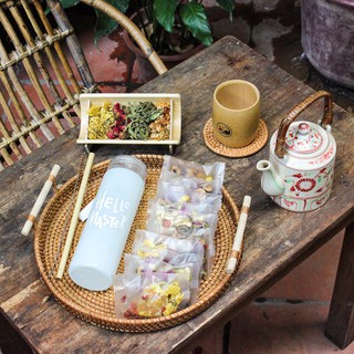 Combo 10 gói trà dưỡng nhan mix 10 vị + 1 bình đựng nước hello 350ml + 1 ống hút - MỘC TRÀ 98
