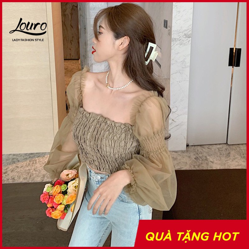 Áo bánh bèo Louro L004 🔥🔥 mẫu áo kiểu nữ cổ vuông kết hợp tay bồng điệu đà nữ tính | WebRaoVat - webraovat.net.vn