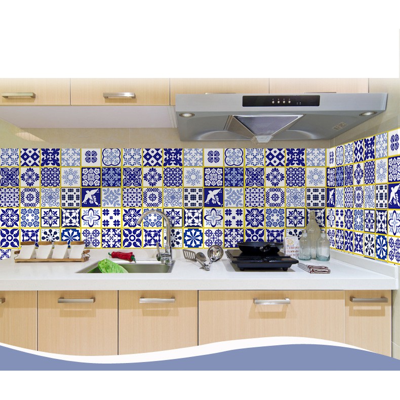 Cuộn 5m decal giấy dán tráng nhôm cách nhiệt hoa văn xanh khổ 0.6m keo sẵn