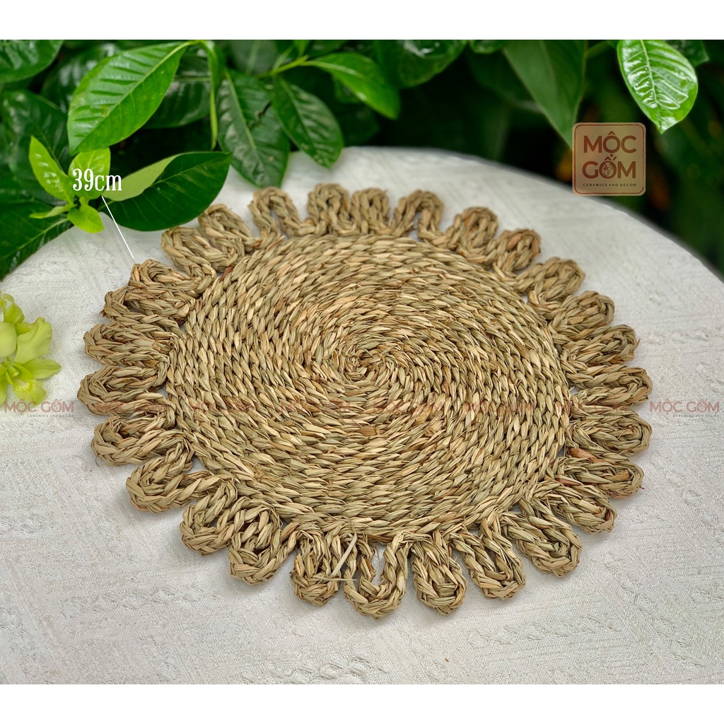 Tấm lót, thảm cói đan tay hình tròn đa dạng họa tiết, lót bình hoa, trang trí bàn ăn, đạo cụ chụp ảnh Decor | NB01