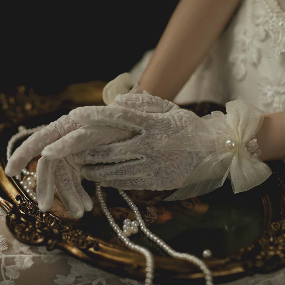 Găng Tay Cô Dâu Phối Ren Nơ Thời Trang Thanh Lịch