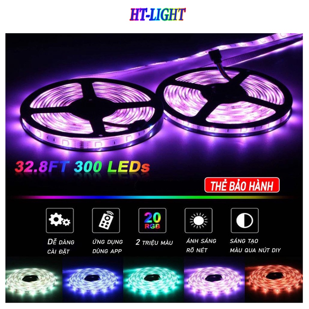 (HÀNG CAO CẤP) Bộ đèn LED dây dán không siliocon đổi 7 màu V-L-D-RGB +Nguồn+Khiển- Nháy theo nhạc - App - HT_Light