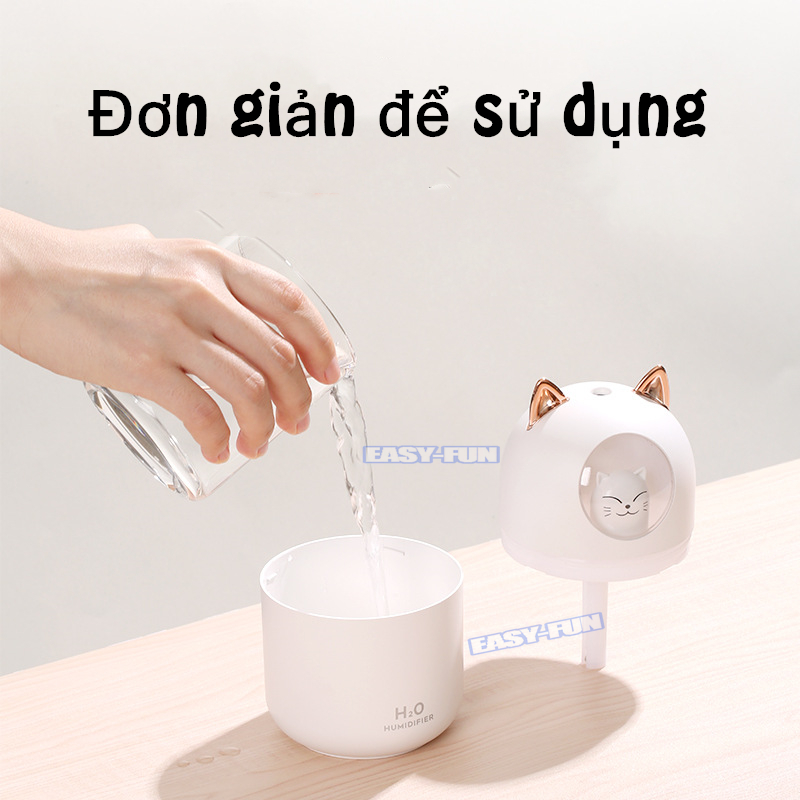 Máy tạo độ ẩm Mèo dễ thương 300ml với đèn ngủ 7 màu,Siêu âm làm mát bằng hơi nước Máy khuếch tán tinh dầu không khí