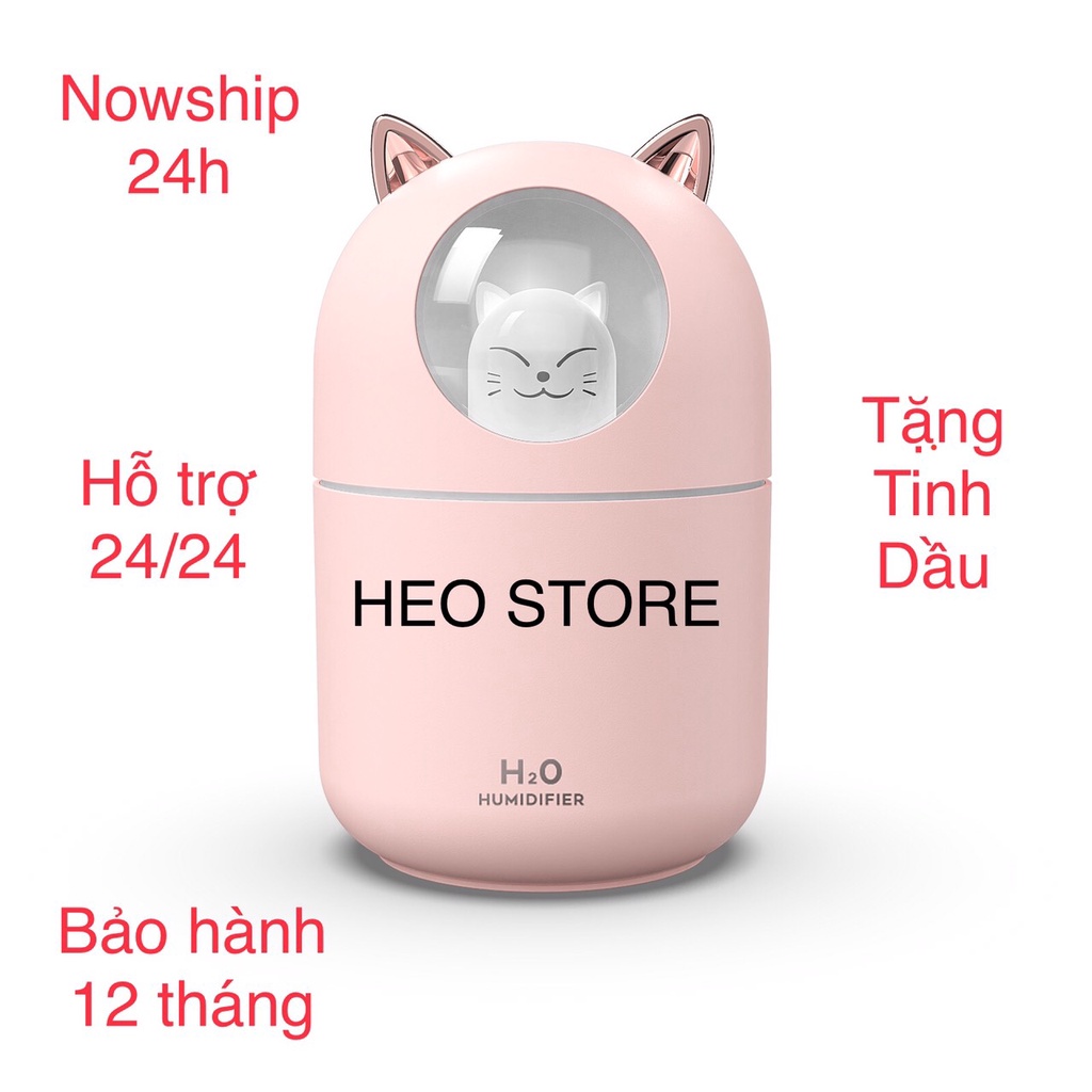Máy Xông Tinh Dầu, Tạo Ẩm Hình Mèo Có Đèn Ngủ Cực Dễ Thương heostore