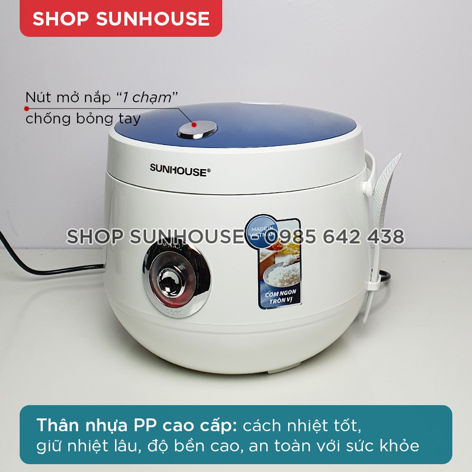 [Mã 2010ELSALE hoàn 7% đơn 300K] Nồi cơm điện 1.8L SUNHOUSE SHD8606 thân nhựa