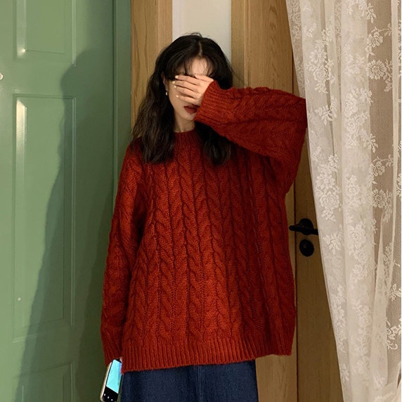 Áo sweater dáng rộng phong cách retro hong kong thời trang mùa thu cho nữ