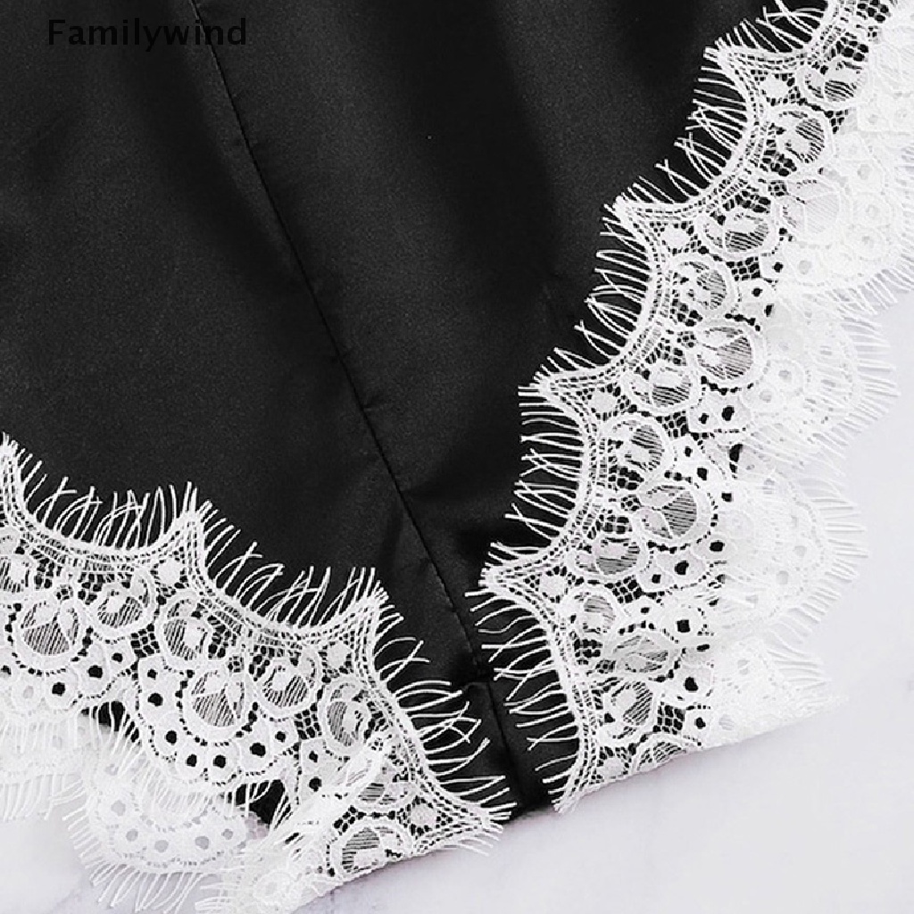 Bộ đồ ngủ liền thân cổ chữ v bằng satin phối ren hở lưng quyến rũ dành cho nữ