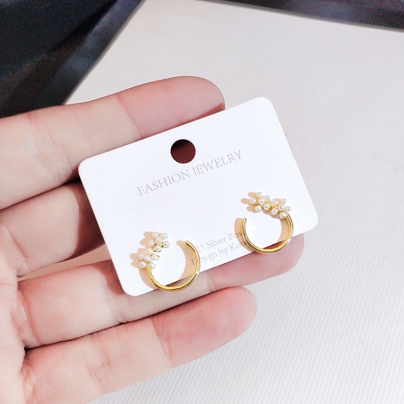 [Jiudolan] Bông Tai Mạ Vàng 18K Hình Hoa Đính Ngọc Trai Đơn Giản Thời Trang Dành Cho Nữ