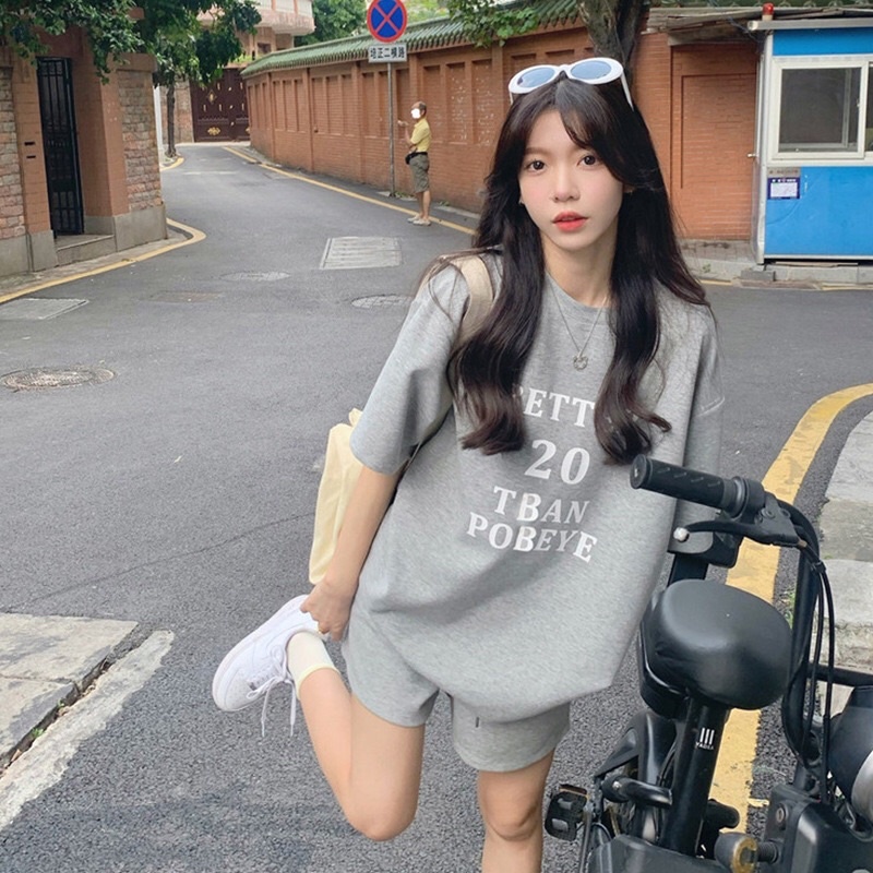 Set Bộ thể thao Nữ, Bộ đồ cotton nữ dáng rộng mùa hè