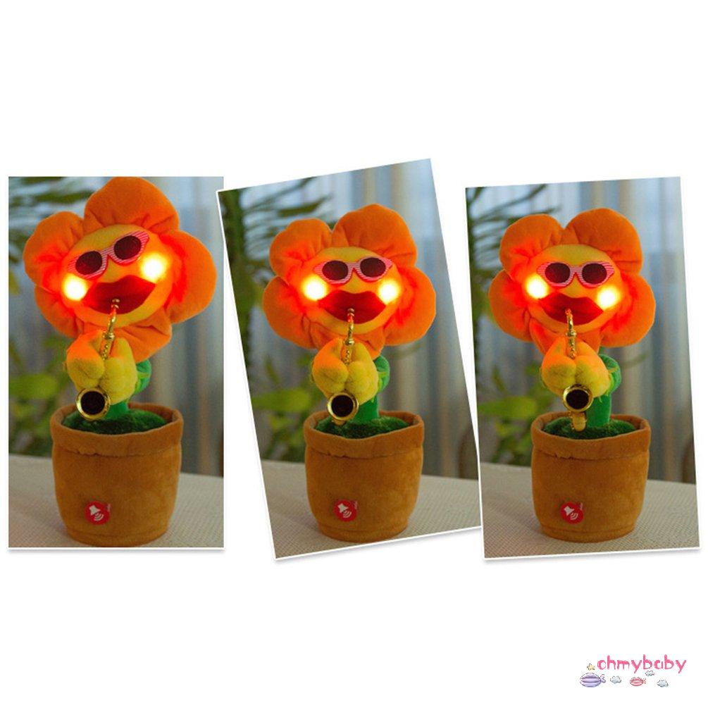 【OMB】 Singing Enchanting Sunflower With Saxophone 80 Songs Electric Plush Toy