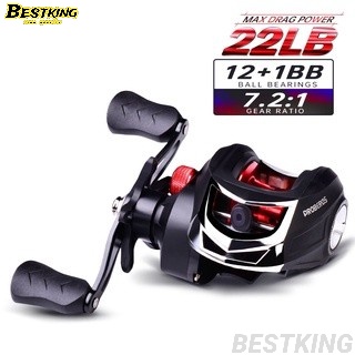 máy câu cá Tỷ lệ tốc độ 7.2:1 Trọng lượng đánh cá 10kg 3+1 ổ trục máy câu ngang 60% sợi thủy tinh thân OT-DW124
