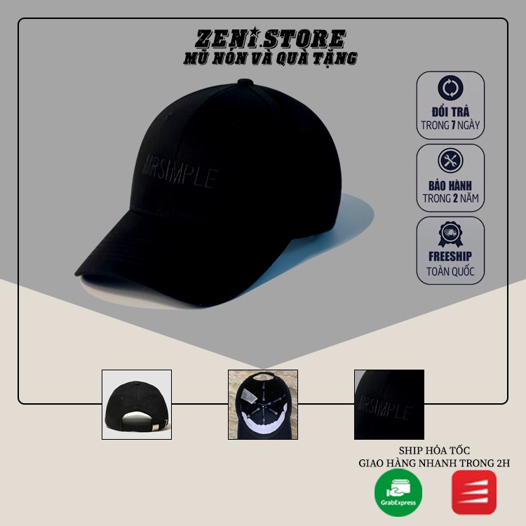 Mũ lưỡi trai, Nón kết xuất khẩu Zeni Store thêu chữ nổi “Mr simple” logo đen Siêu HOT Freeship, Full Hộp
