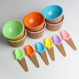 Set chén ăn kèm muỗng nhựa cứng hình kem độc đáo cho trẻ em