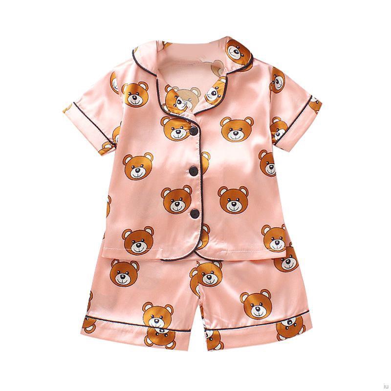 Bộ áo thun in hình gấu + quần short cho bé
