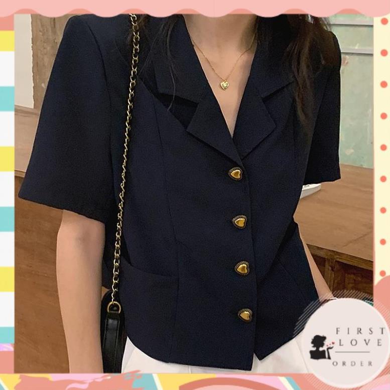 (firstlove ORDER) Áo sơ mi nữ cổ vets cài khuy style công sở vintage Hàn Quốc sang trọng đơn giản thanh lịch 01