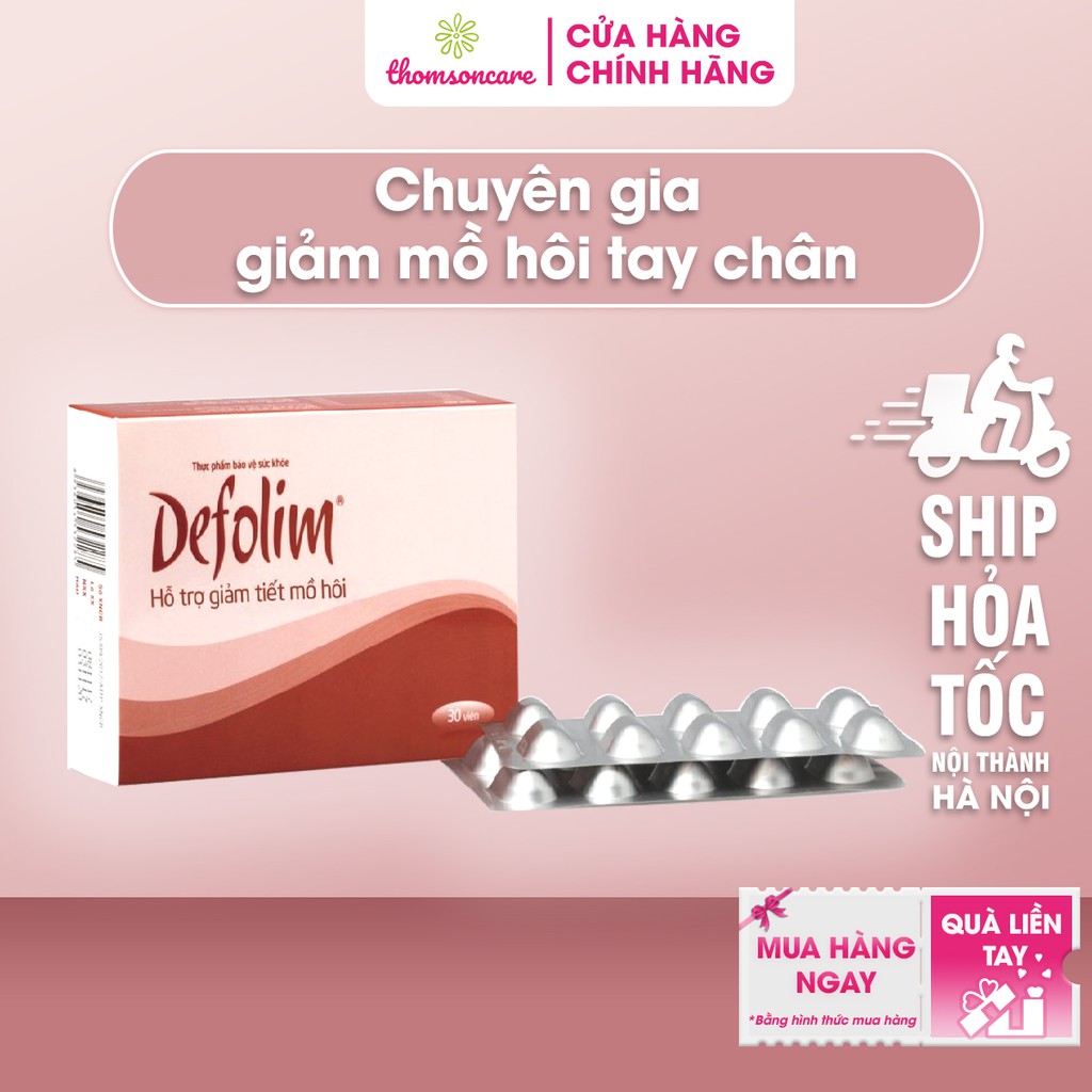 Defolim - Hỗ trợ giảm tiết mồ hôi tay, chân từ thảo dược - Hộp 30 viên