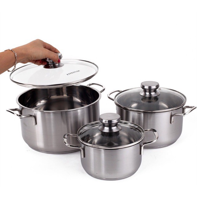 Bộ nồi inox 𝓢𝓱𝓸𝓹 𝓣𝓲𝓮̣̂𝓷 𝓘́𝓬𝓱 Bộ ba nồi 3 inox five star  16-20-24cm dùng được bếp từ