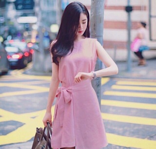 Đầm hồng đắp tà (kèm hình thật)
