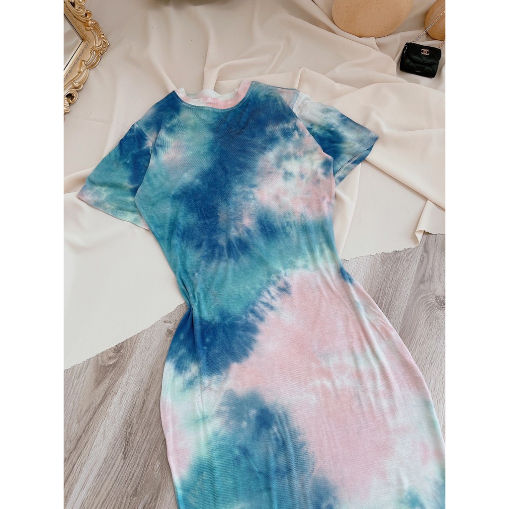 Đầm Body Loang Màu- Váy Ôm Body Nữ Tay Ngắn Thiết Kế Hiện Đại, Cá Tính Cực Tôn Dáng- Chất Vải Thun Co Giãn Dễ Mặc