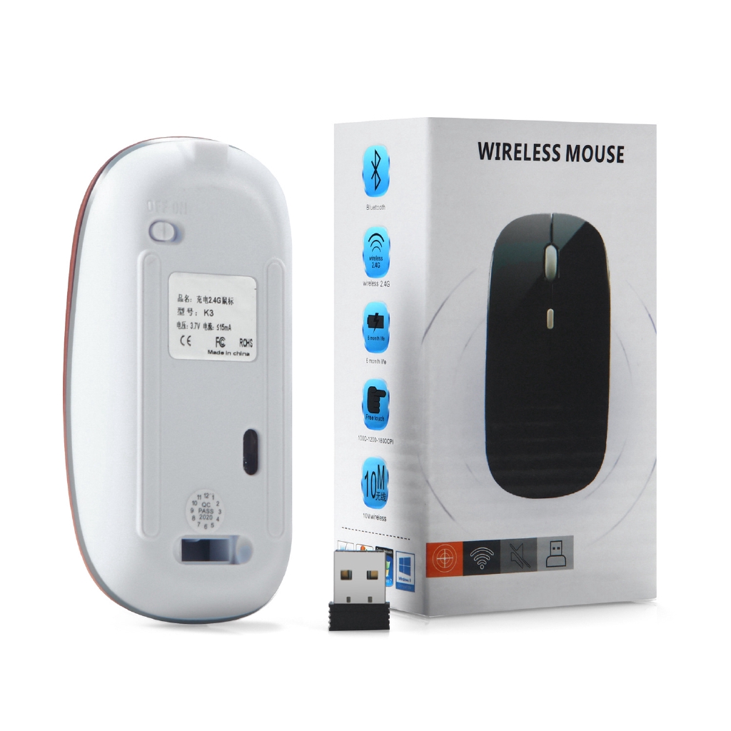 2.4G Wireless Mouse Rechargeable, Suitable for PC Computers and Laptops