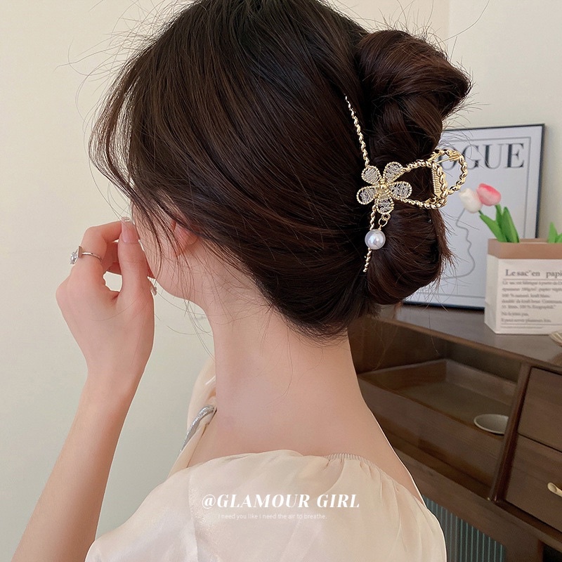 Kẹp tóc kim loại bông hoa cúc đính ngọc, kẹp tóc sau đầu cỡ lớn cho nữ phong cách Hàn Quốc