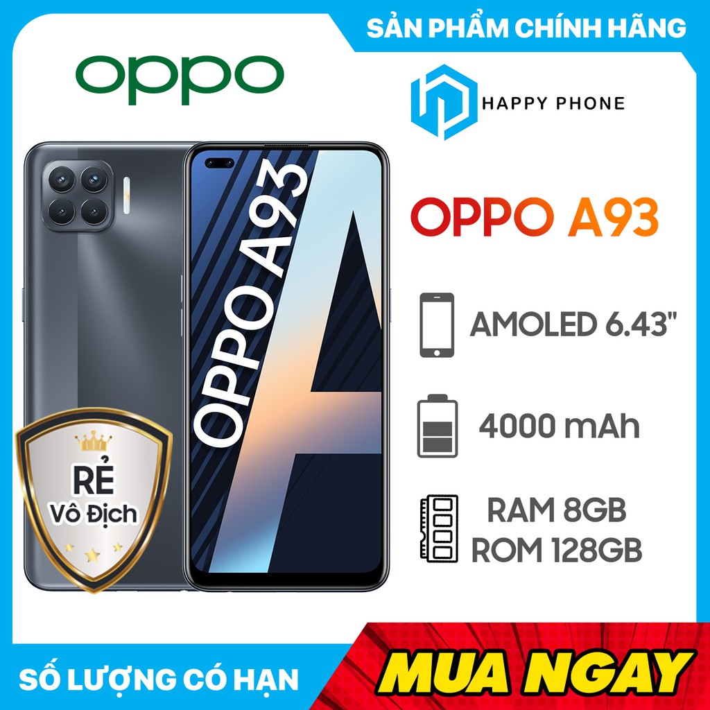 Điện thoại Oppo A93 (8GB/128GB) - Hàng chính hãng, Mới 100%, Bảo hành chính hãng 12 tháng