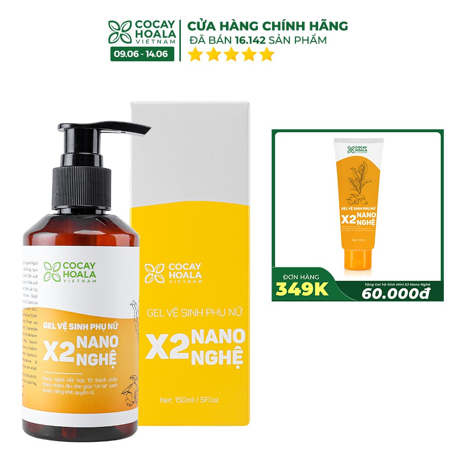 Dung Dịch Vệ Sinh Phụ Nữ Hồng Mịn Se Khít Gel X2 Nano Nghệ Cocayhoala 150ml [Sản Phẩm Chính Hãng]