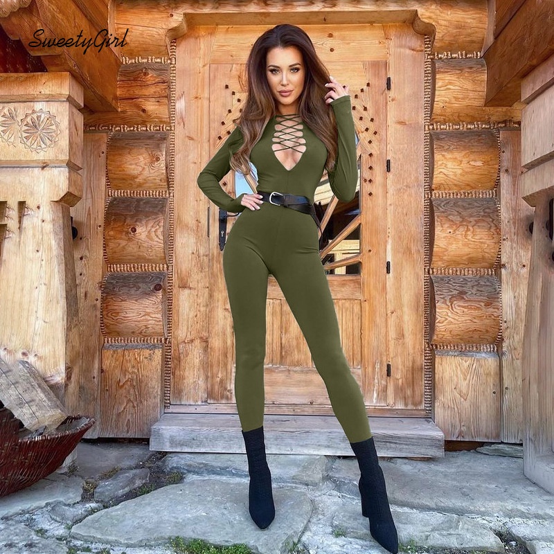 Áo liền quần tay dài cổ chữ V nhiều màu sắc đơn giản tùy chọn thời trang dành cho nữ