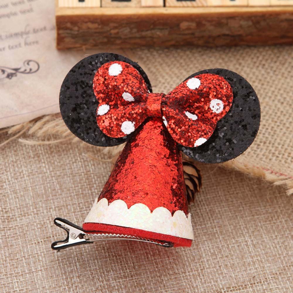 Băng đô cài tóc hình tai chuột Mickey họa tiết chấm bi phối nơ phong cách giáng sinh Hàn Quốc dành cho bé