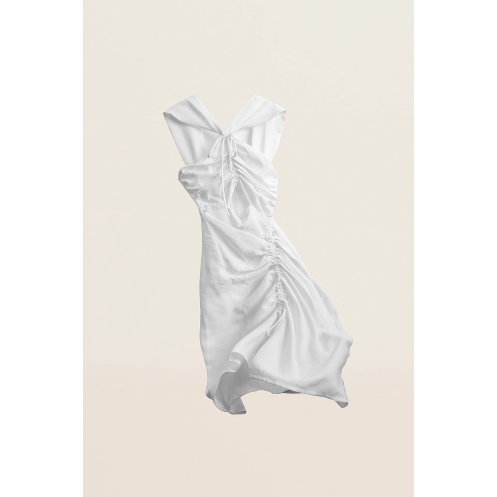 Đầm Kiểu Nhún Thân Màu Trắng EDINI - D1402