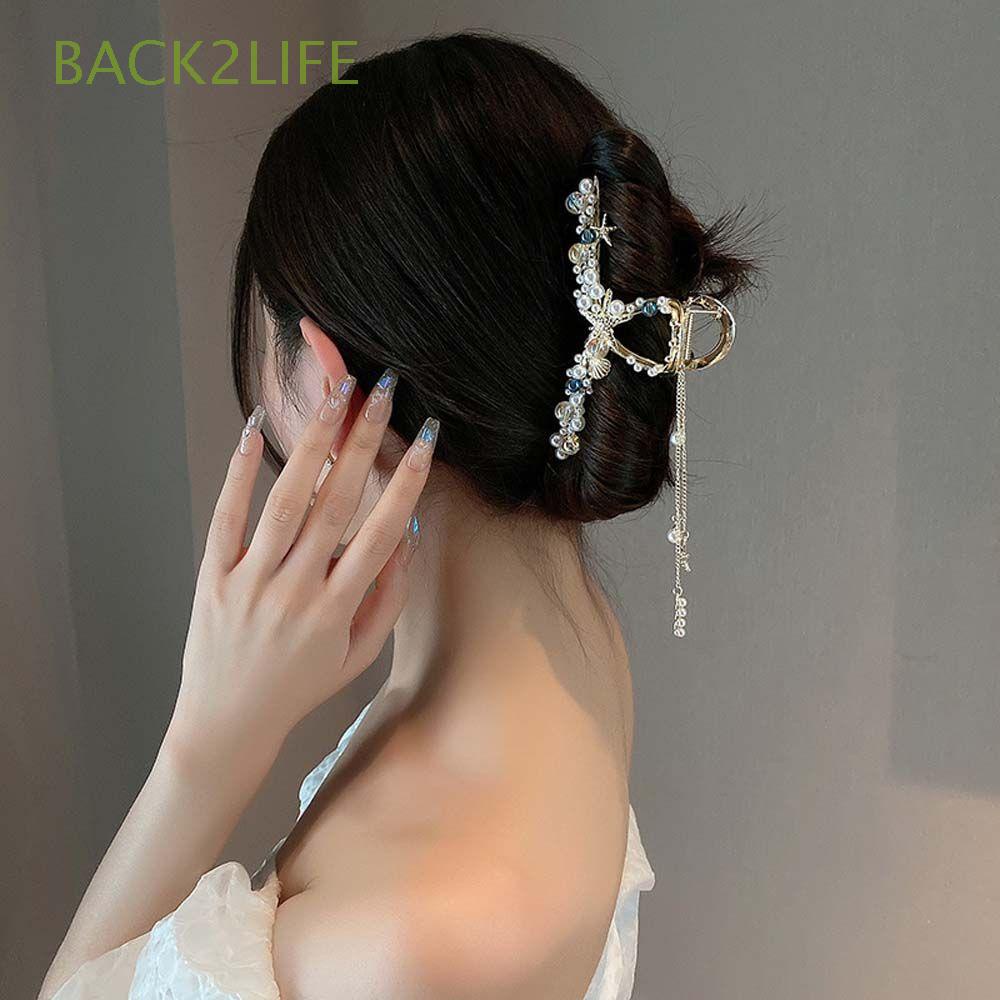 2 Kẹp Tóc Móng Vuốt Đính Ngọc Trai Và Sao Biển Thời Trang Cho Nữ|Kẹp Tóc Phong Cách Hàn Quốc