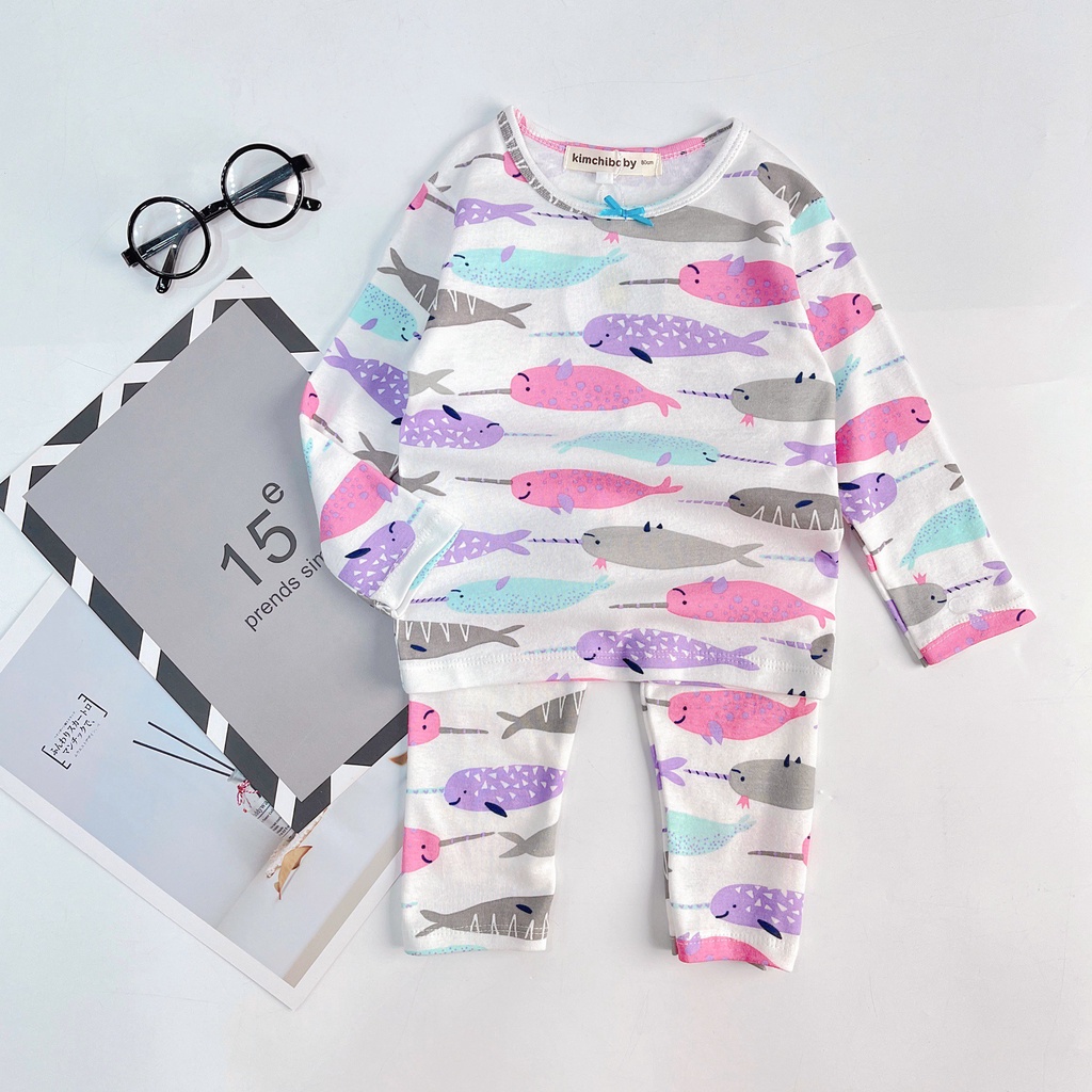 Bộ Dài Tay Cotton Borip Bé Gái KIMCHIBABY Vải Dư Xịn, Bộ Quần Áo Cho Bé Mặc Nhà Thu Đông MKMTD2221