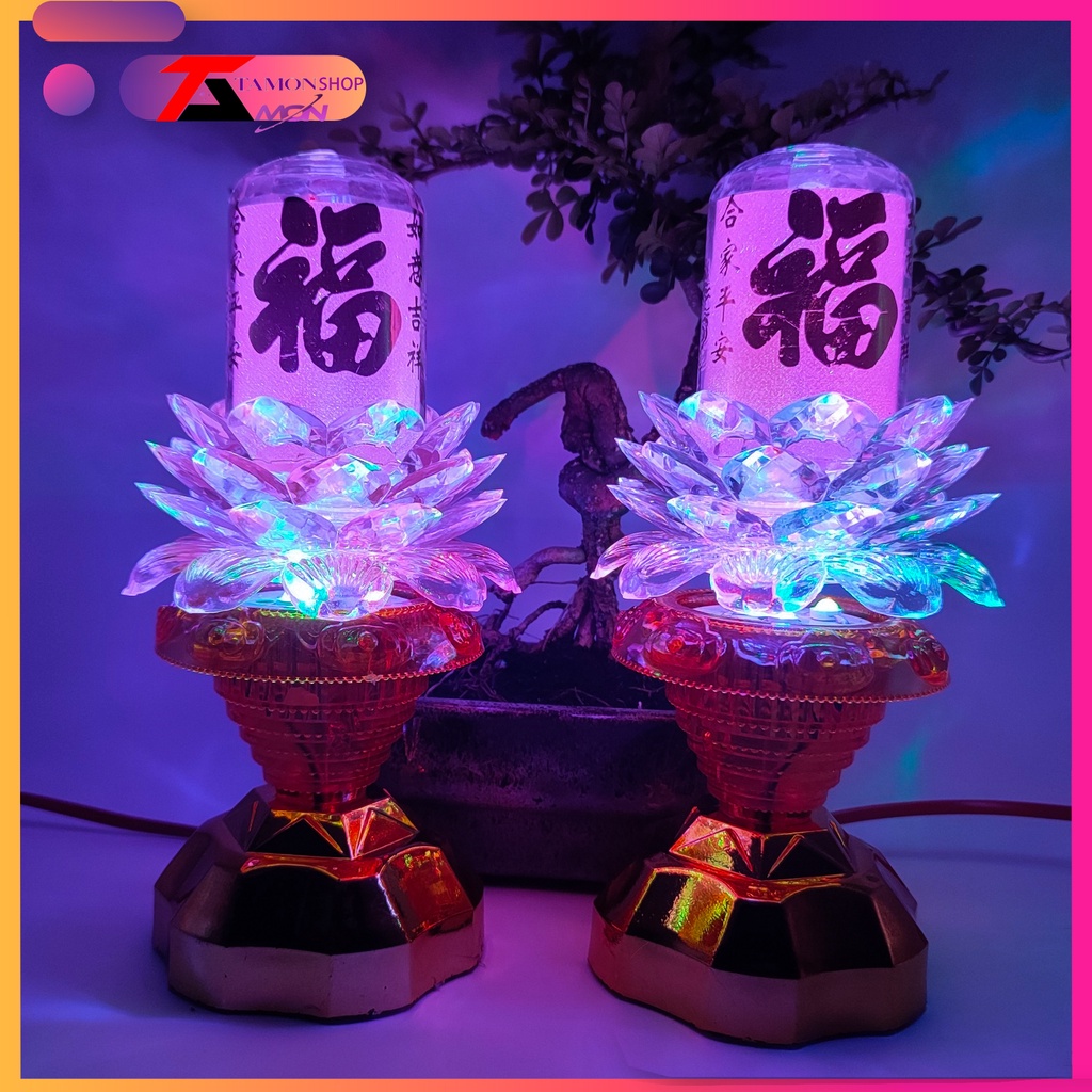 ĐÈN 2 CHẾ ĐỘ: XOAY - ĐỨNG YÊN ĐÈN LED TỰ ĐỔI MÀU ĐÈN BÀN THỜ PHẬT, ĐÈN QUAN ÂM, ĐÈN THỜ CÚNG, ĐÈN HOA SEN