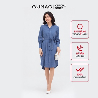 Đầm sơ mi nữ thắt eo GUMAC dáng suông, sọc kẻ DB819