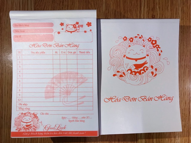 Combo 10quyển hoá đơn bán hàng mèo thần tài 1liên 100trang
