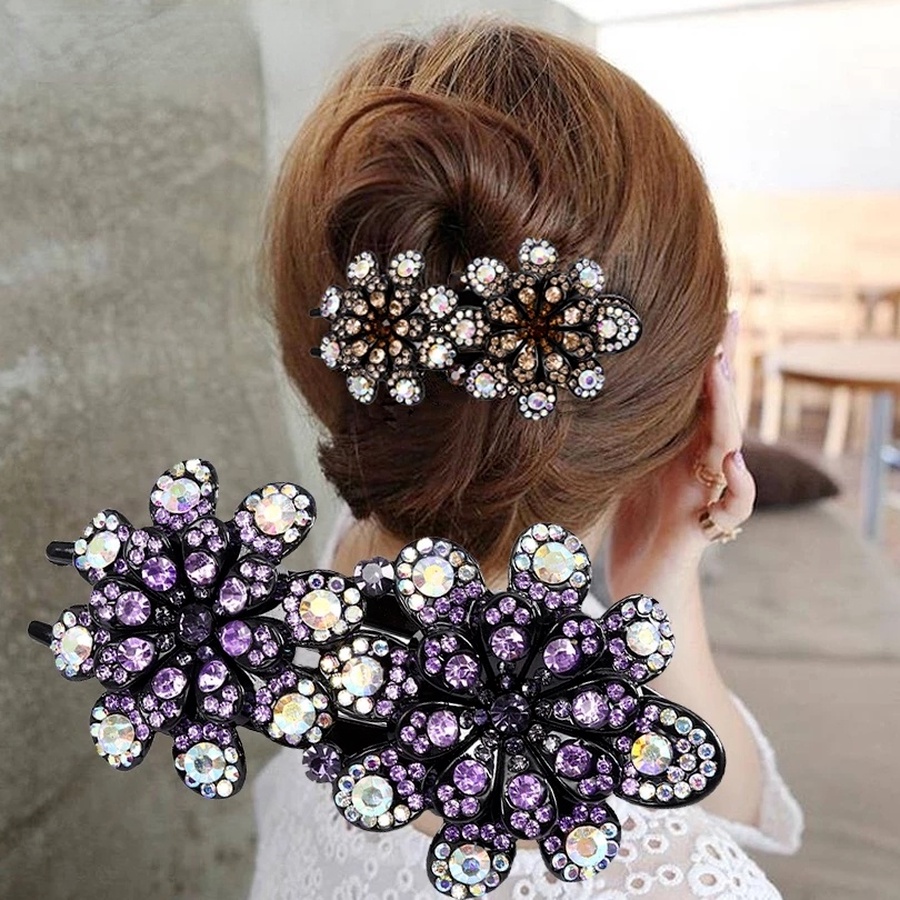 Kẹp tóc hình hoa đính kim cương giả thời trang cổ điển cho nữ