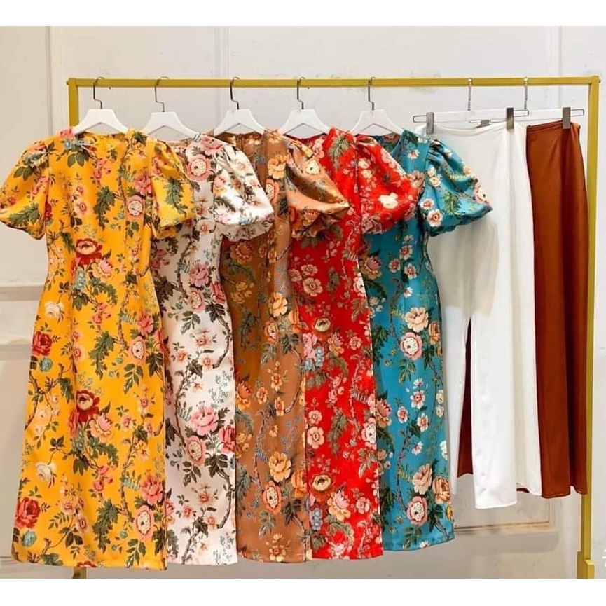 Áo dài ,Áo dài cách tân vải gấm shop hoa 5 màu cực đẹp mã A5