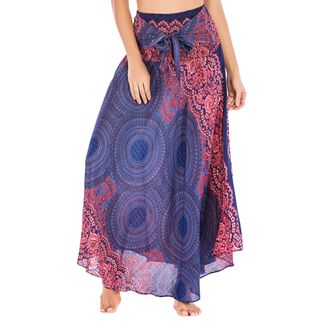 Women Long Hippie Bohemian Gypsy Boho Flowers Elastic Waist Floral Halter Skirt | BigBuy360 - bigbuy360.vn