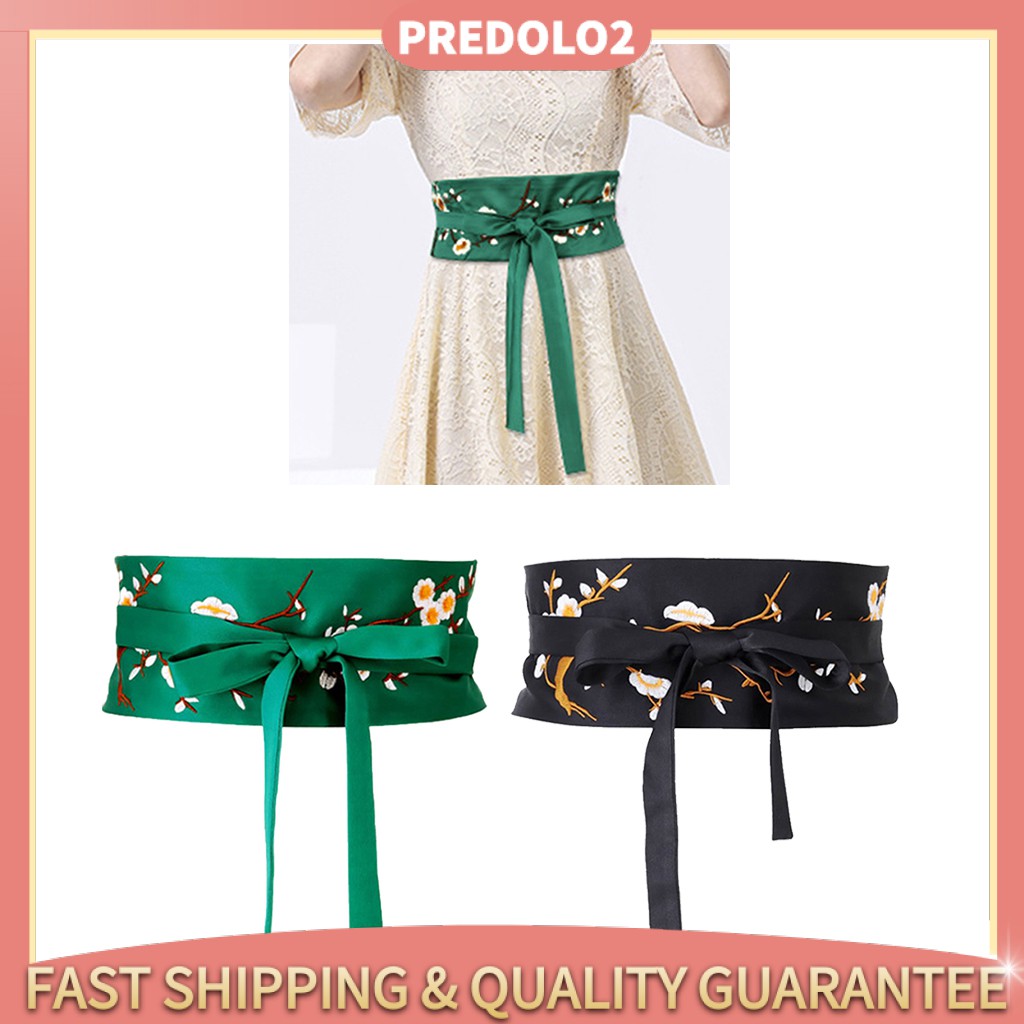 Vintage Style Embroidered Waistband Obi Belt Corset Belt for Dress Green
