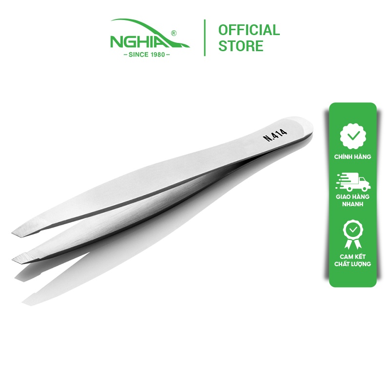 Nhíp Nhổ Lông Mày Vỉ Giấy Cao Cấp Kềm Nghĩa N.414 - Đầu Xéo - Tặng Kèm Bao Da