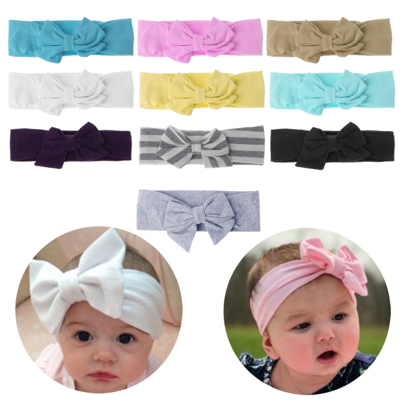 Băng Đô Cotton Thắt Nơ Màu Trơn Dễ Thương Cho Bé Gái