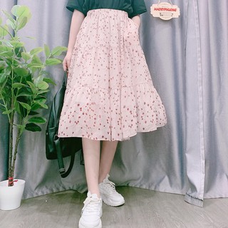Chân váy 3 tầng hoa hồng đỗ nhạt