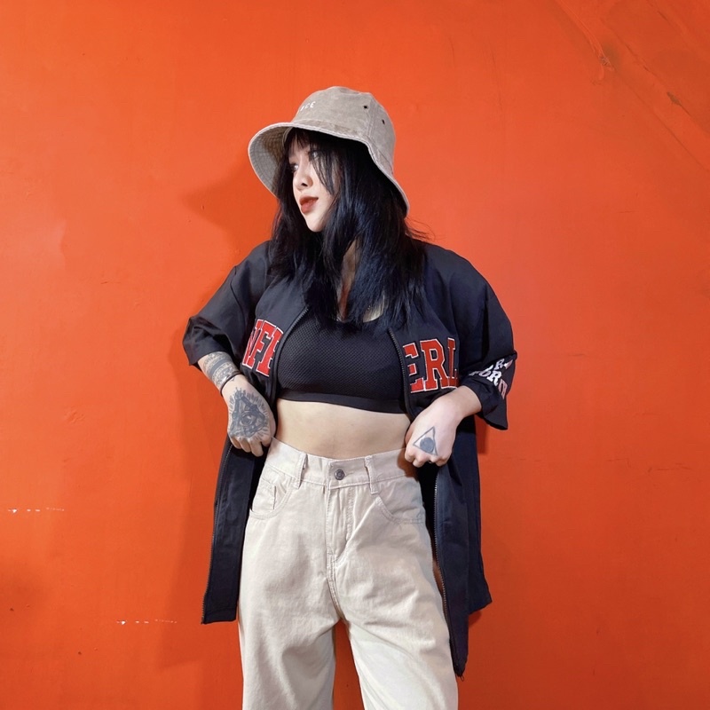 Áo khoác bóng chày chất liệu kaki chữ thêu xịn sò